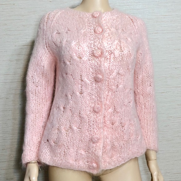 Vintage 6s Pink Mohair Fuzzy Cardigan 